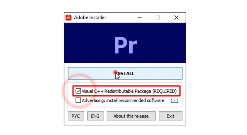  Chọn thiết lập cài đặt như hình hướng dẫn để bắt đầu cài Adobe Premiere Pro 2020